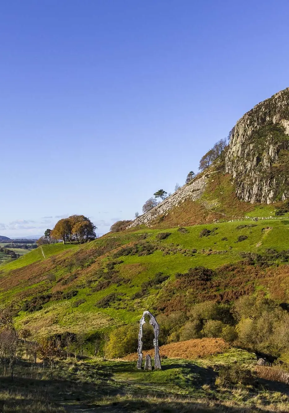Loudoun Hill and The Spirit of Scotland Monument near Darvel, East Ayrshire, Scotland, United Kingdom.